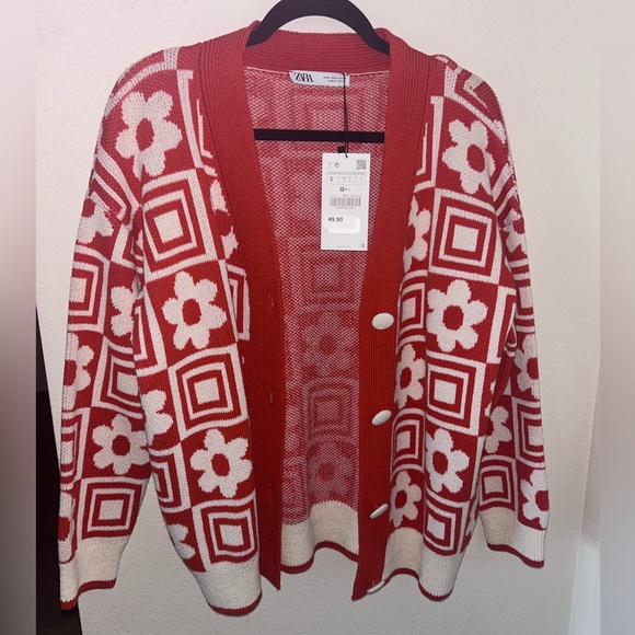 Zara Sweaters - ZARA orange flower patterned cardigan